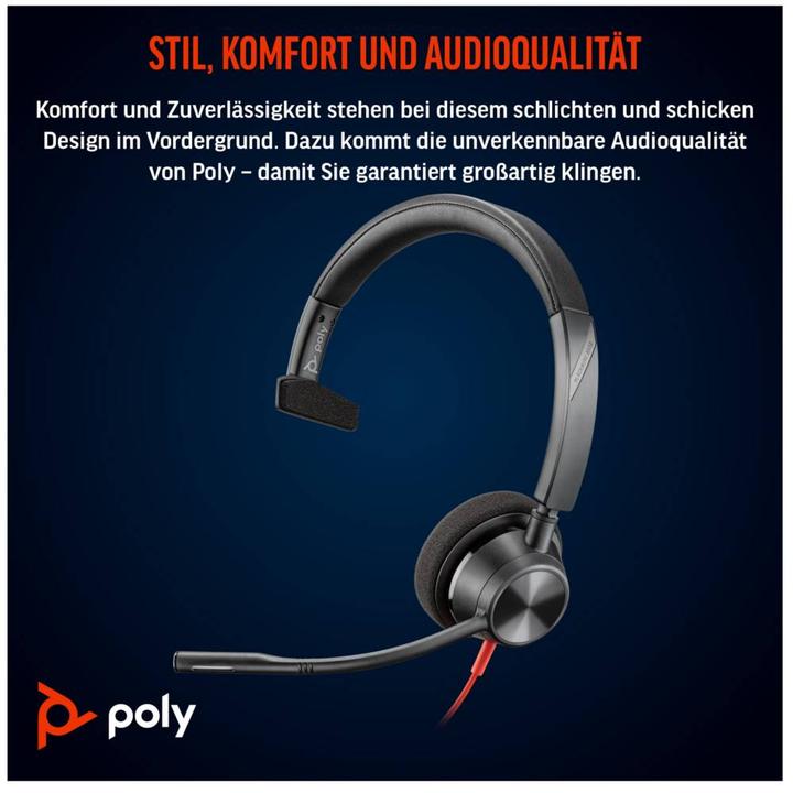 Image du produit Poly Blackwire 3310 Monaurales USB-C-Headset + USB-C/A-Adapter (Filaire, USB-C)