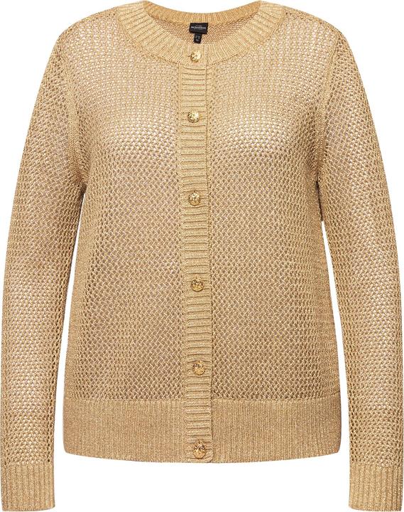Immagine prodotto Ulla Popken Cardigan color oro a punto ajour con scollo rotondo e abbottonatura (46, 48)