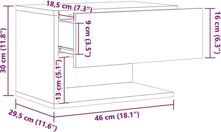 Produktbild vidaXL Nachttisch Wandschrank Nachtschrank Nachtkommode Hängend Artisan-Eiche (46 x 29.5 x 30 cm)