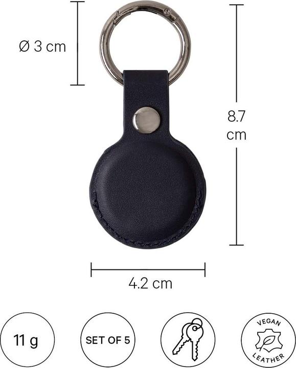 Produktbild Esmée 5er Set Case / Hüllen für AirTags aus Kunstleder, in Schwarz, Gelb, Blau, Grün und Braun
