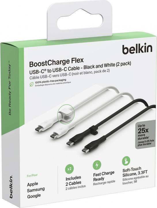 Image du produit Belkin USB-C vers USB-C Silicone Noir Mix1m Twin (1 m, USB 3.2 Gen 1)