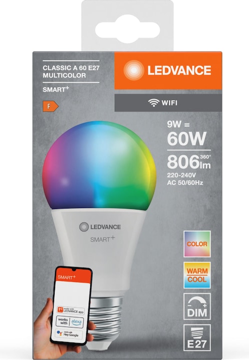 Actual product image Ledvance Smart+ Wifi Classic (E27, 9 W, 806 lm, 1 x, F)