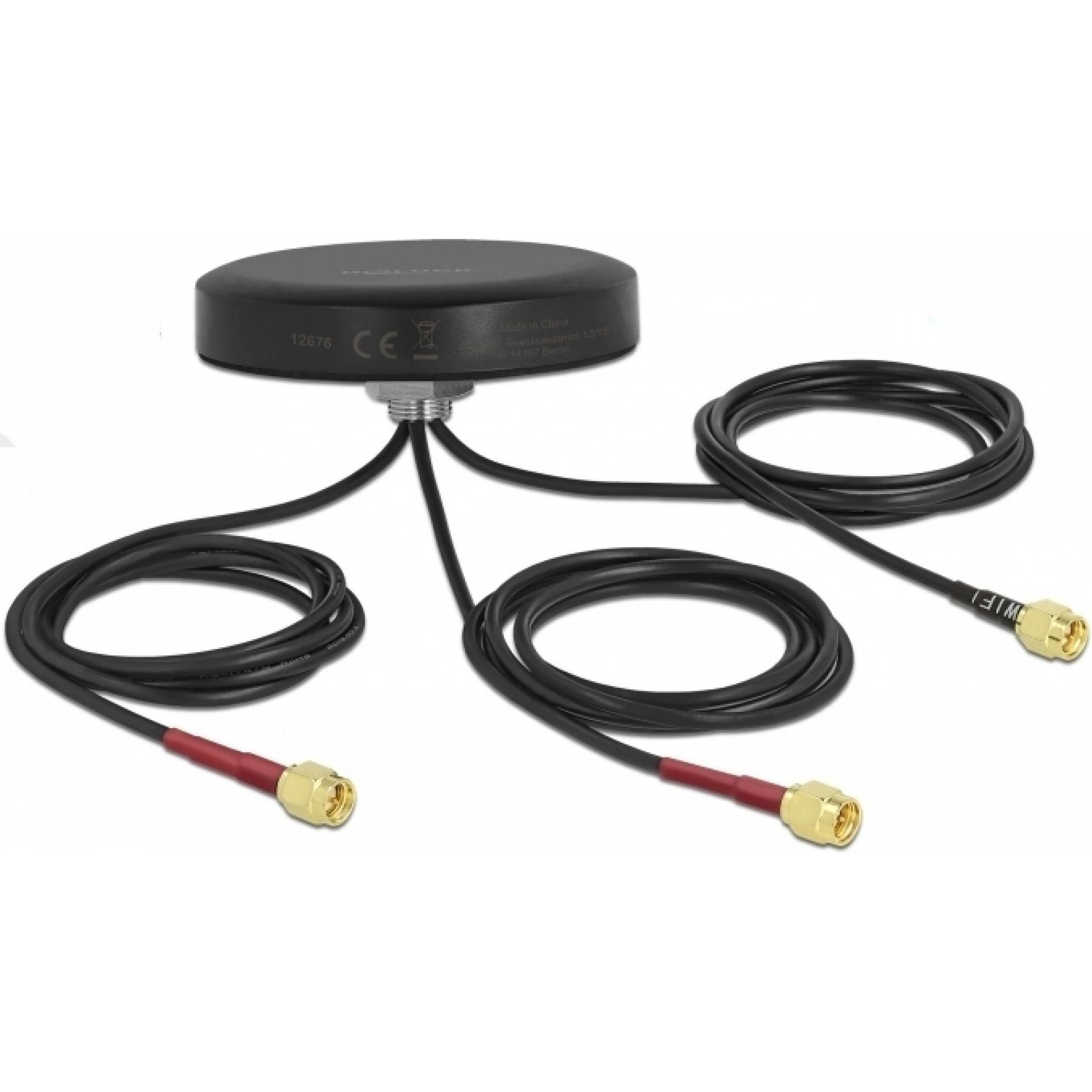 Thumbnail - Delock, Auto Antenne, LTE/WLAN/GPS-Antenne Dach, 3xSMA, 1m Kabel 2 dBi