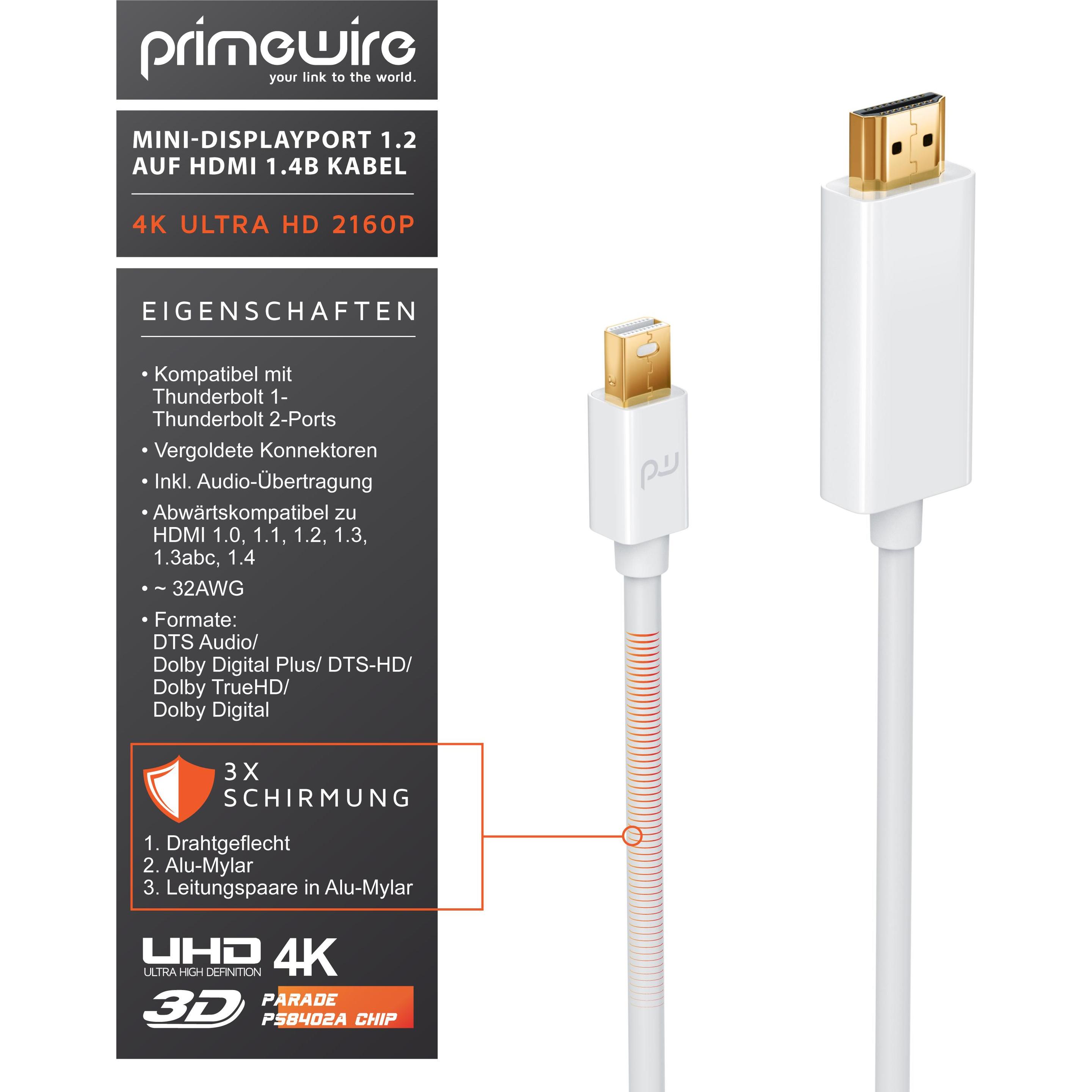 Thumbnail - Primewire 4k Mini Displayport 1.2 auf HDMI Kabel Thunderbolt 1- und Thunderbolt 2 Ports 4K Ultra HD 2160p (2 m, DisplayP...