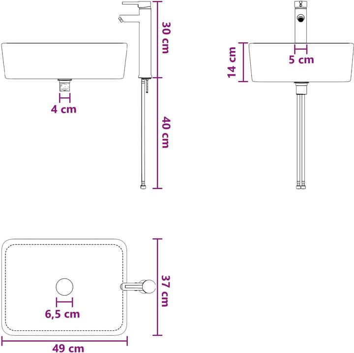 Produktbild vidaXL Badezimmerwaschbecken (370 mm, 490 mm)