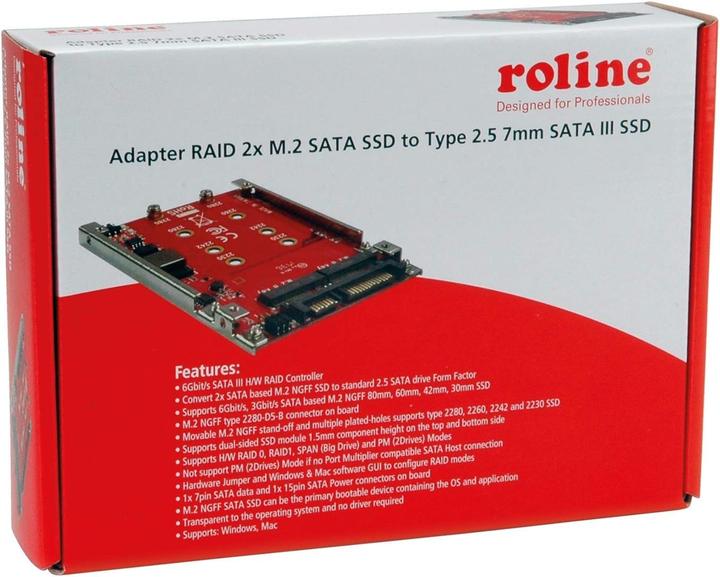 Produktbild Roline M.2 zu SATA III SSD H/W Adapter, 2x M.2 NGFF SSD, Boot- und RAID-fähig