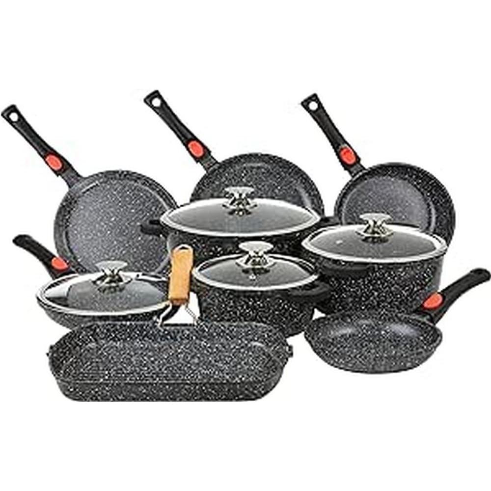 Kamberg Pannenset, 24-teilig, Steencoating, für alle Herdarten, abnehmbare Griffe, PFOA-frei (Gusseisen) (8163)