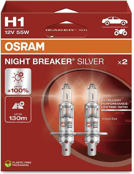 Actual product image Osram 4062172388085 Halogen bulb Night Breaker® Silver H1 55 W 12 V (H1)