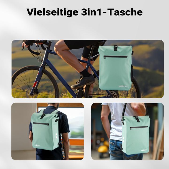 Produktbild Wiltec Gepäckträgertasche mintgrün 25l Fahrradtasche Rucksack Gepäcktasche (25 l, Gepäckträgertasche)