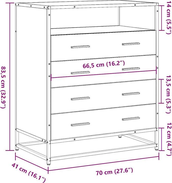 Actual product image VidaXL Sonoma oak drawer unit 70x41x83.5 cm wood-based material