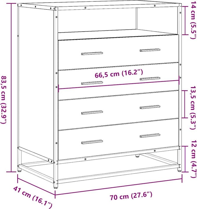 Image du produit VidaXL Armoire à tiroirs Chêne Sonoma 70x41x83,5 cm Matériau dérivé du bois