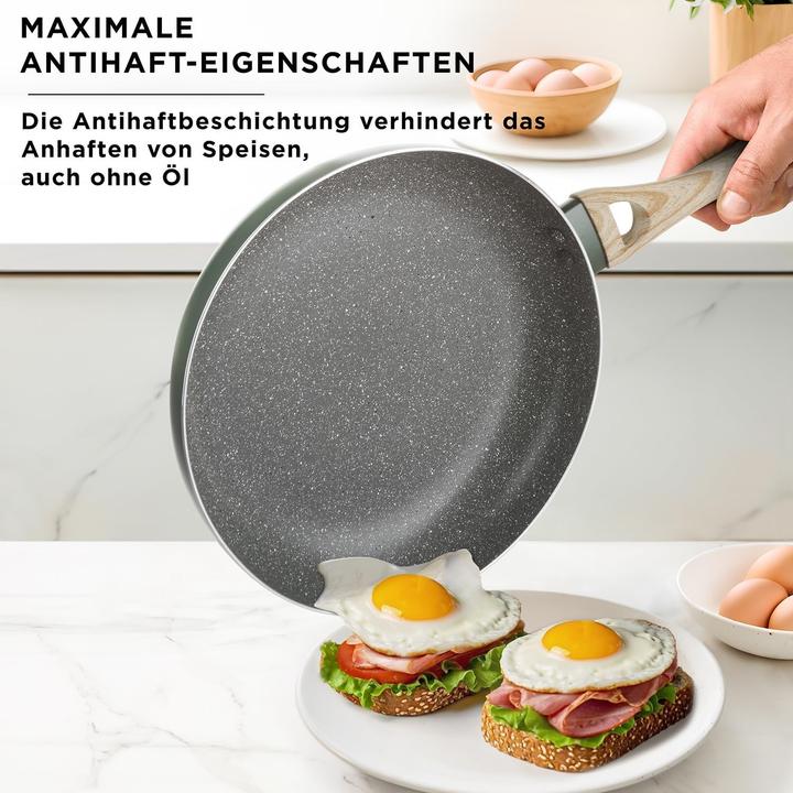 Immagine prodotto Kasanova Set pentole antiaderenti con spatola e manici effetto legno, 12 pezzi (Padella per friggere, Pentola)