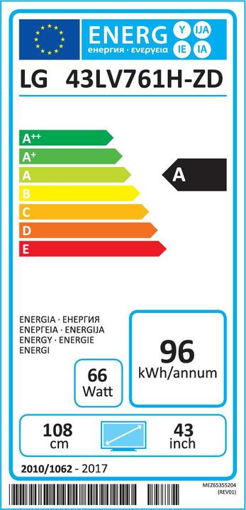 Energy Label LG 43LV761H HOTEL TV 43IN (43", LED)