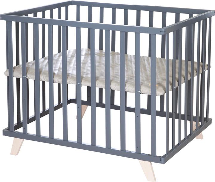 Actual product image Roba Playpen 75x100 cm with wooden feet Greyish quilted (73 cm, 98.50 cm, Beech)