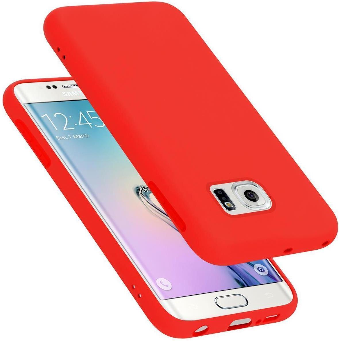 Cadorabo TPU Liquid Silicone Case Cover (Samsung Galaxy S6 Edge), Smartphone Hülle, Rot
