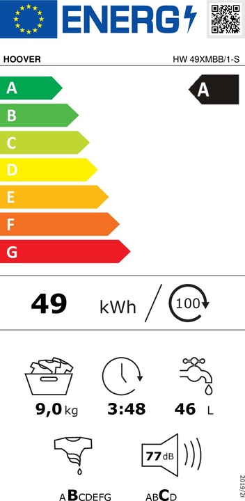 Etichetta energetica Hoover HW 49XMBB/1-S (9 kg, A sinistra)