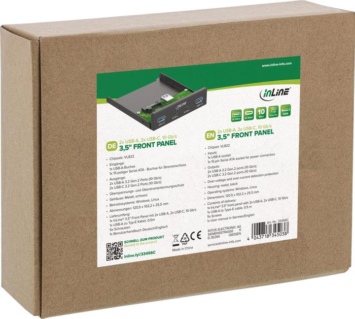 Image du produit InLine ® 3,5" Front Panel, 2x USB-A + 2x USB-C, 10 Gb/s, Metall, schwarz