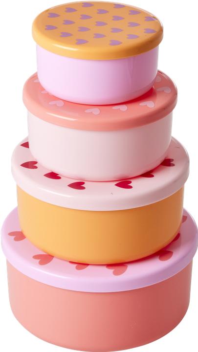 Rice Round Plastic Food Boxes with Hearts Prints - Set of 4