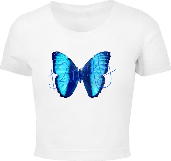 Produktbild Merchcode Ladies Butterfly Blue Cropped Tee - 191021 (M)