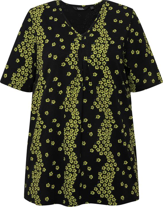Image du produit Ulla Popken T-shirt à fleurs et plis fantaisie. Col en V et manches courtes. (46, 48)