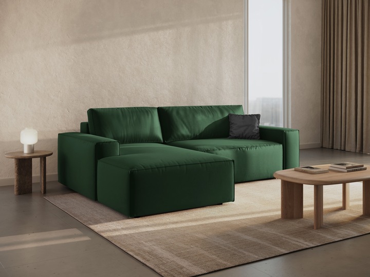 Actual product image Micadoni Velvet Left Corner Sofa With Bed Function And Box, "Jodie", 3 Seats, 246x151x86 Made in Europe (Corner sofa)