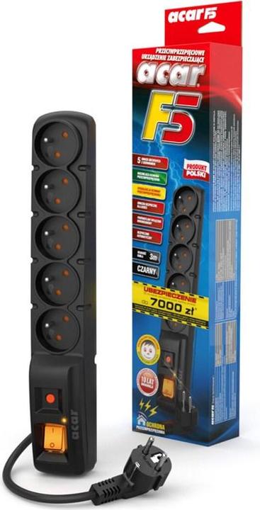 Produktbild HSK F5 - Steckdosenleiste / Überspannungsschutz (5 Steckdosen schwarz 3 Meter) (5 x, CEE 7/5, 3 m)