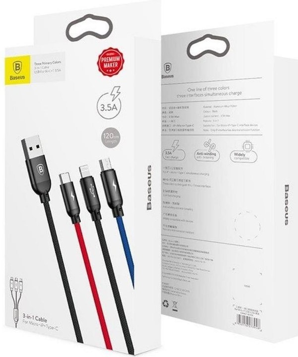 Productafbeelding Baseus Drie primaire kleuren 3-in-1 (0.30 m, USB 2.0)