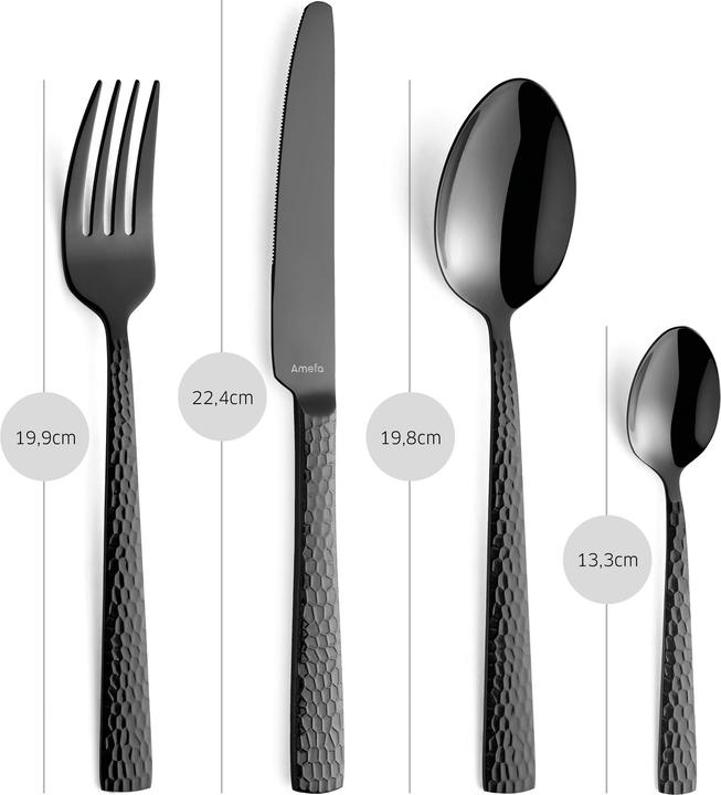 Amefa FELICITY 24-piece cutlery set, PVD black, hammered, for 6 persons (24 pcs., Cutlery set)