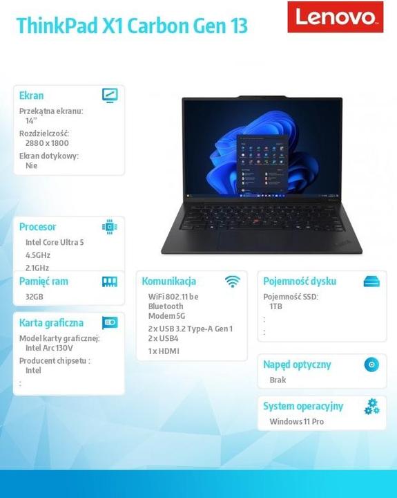 Produktbild Lenovo ThinkPad X1 Carbon Gen 13 (14", 1000 GB, 32 GB, Eng. Int., Intel Core Ultra 5 228V)