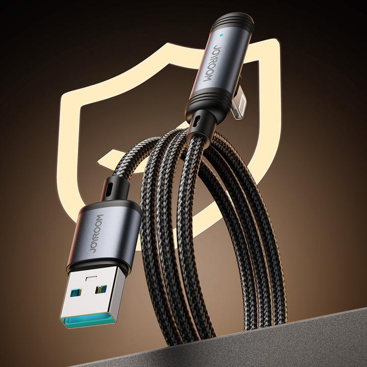 Produktbild Joyroom USB-A to Lightning Angled Fast Charging Cable 3A, 1.2m - Black (1.20 m, USB 2.0)