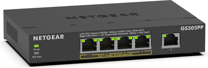 Produktbild Netgear 5PT POE/POE+ GIGE Unmanaged Switch GS305PP (5 Ports)