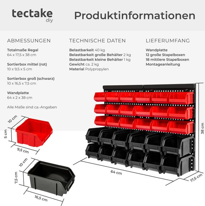 Produktbild tectake Kleinteilemagazin mit 30 Einschüben
