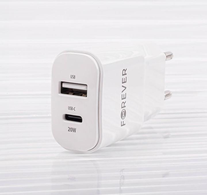 Actual product image Forever TC-01-20AC PD QC charger 1x USB-C 1x USB 20W white (20 W, 2 ports)