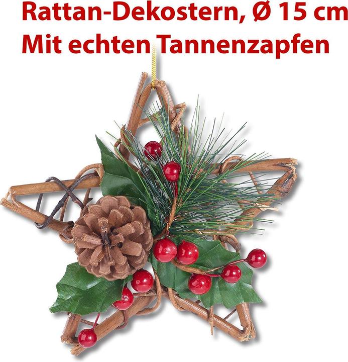 Produktbild Britesta 2er-Set Handgefertigter Rattan-Dekosterne mit echten Tannenzapfen