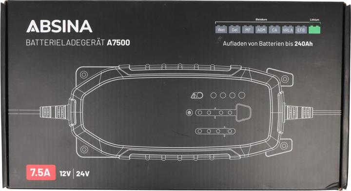 Image du produit Absina Chargeur A7500, chargeur pour batteries au plomb et LiFePO4 12-24V