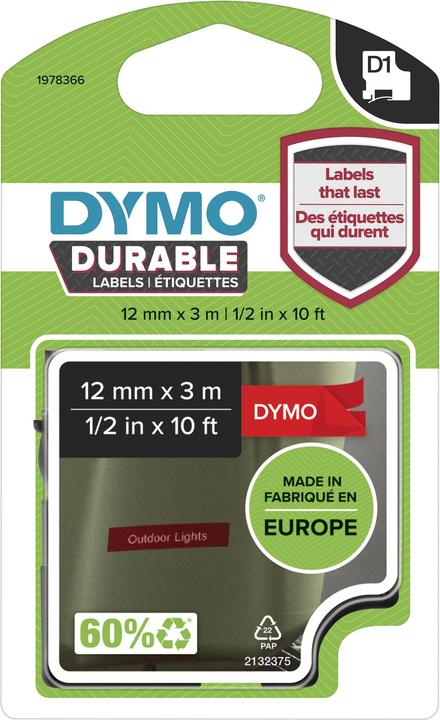 Produktbild Dymo Original D1-Schriftband ""Durable"" für LabelManager™ 12mm x 3m permanent haftend - weiss auf (1.20 cm, Rot, Weiss)