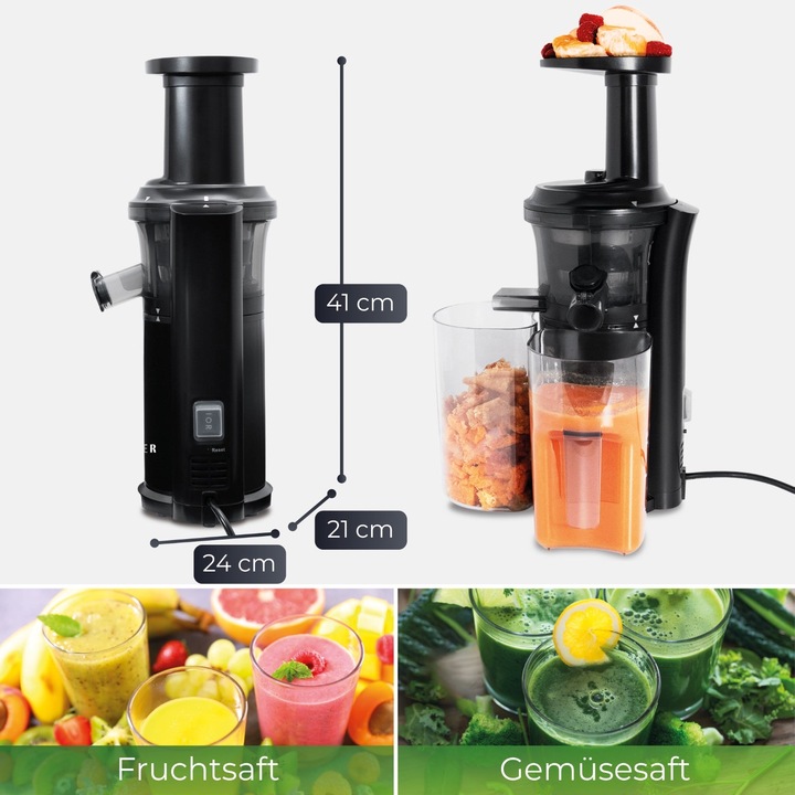 Image du produit KLAMER Slow Juicer Gemüse und Obst, Entsafter mit Rückwärtsgang, elektrische Fruchtpresse