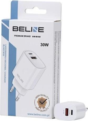 Image du produit Beline Ład. siec. 1x USB-C + 1x USB 30W biała /white (tête uniquement) PD 3.0 + QC 3.0 BLN2CW30 (30 W)