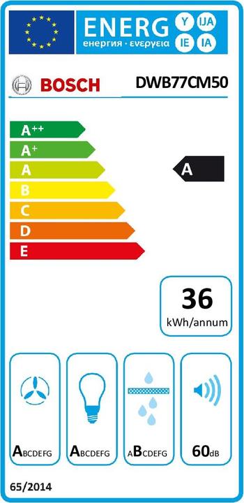 Energie-Label Bosch Hausgeräte DWB77CM50 conventionele - Afzuigkap wandschouw - 69,8cm (Wandhaube)