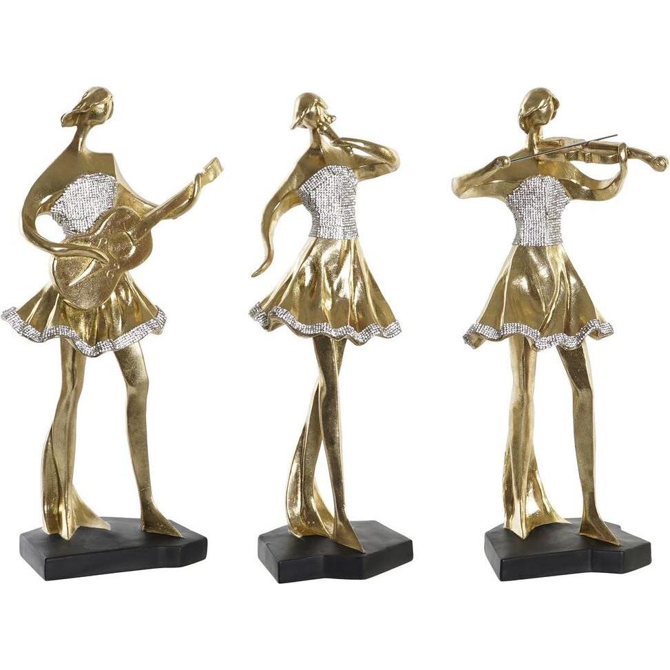 DKD Home Decor, Deko Objekt, Deko-Figur Musik Ballerina Golden Harz (20 x 12 x 41,5 cm) (3 Stück)