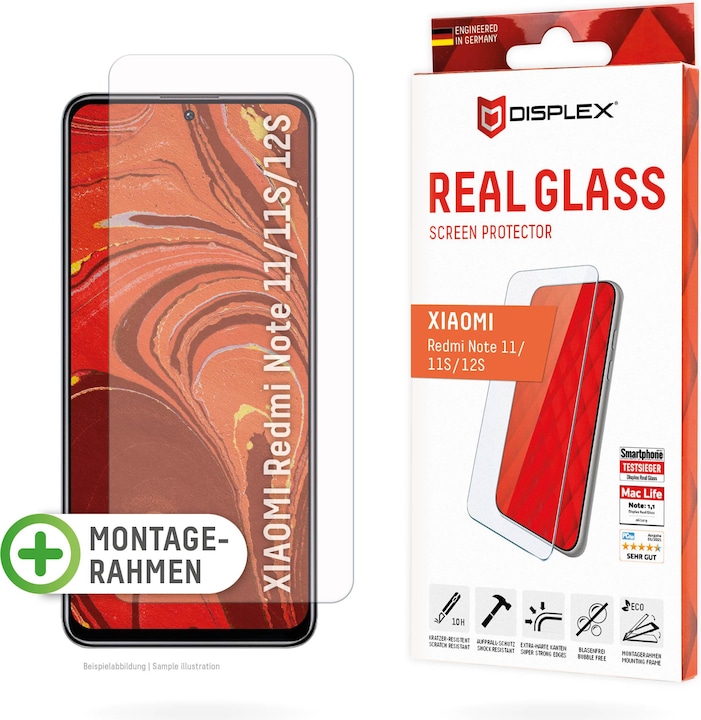 Productafbeelding Displex Real Glass, 2D Panzerglas (1 Stuk, Xiaomi Redmi Note 11, Xiaomi Redmi Note 11S, Xiaomi Redmi Note 12S)