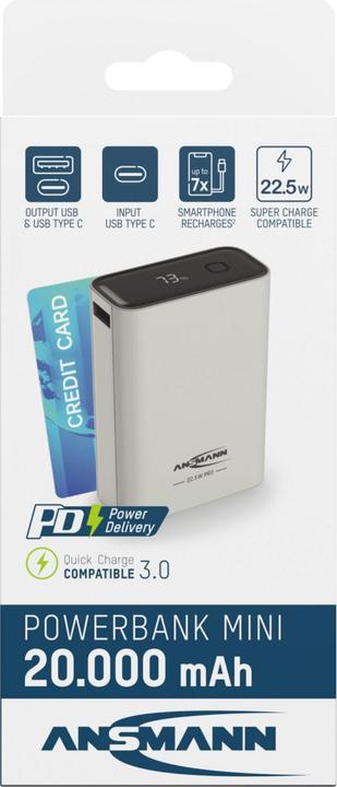 Image du produit Ansmann Banque d'alimentation 20000 mAh PB222PD blanc (20000 mAh, 22.50 W, 77 Wh)
