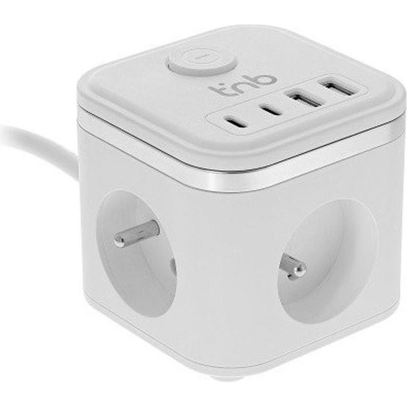 T'nb, Ciabatta Multipresa, Multiprise 3 Prises 1,5M + 2X USB-A & 2X USB-C (Blanc)