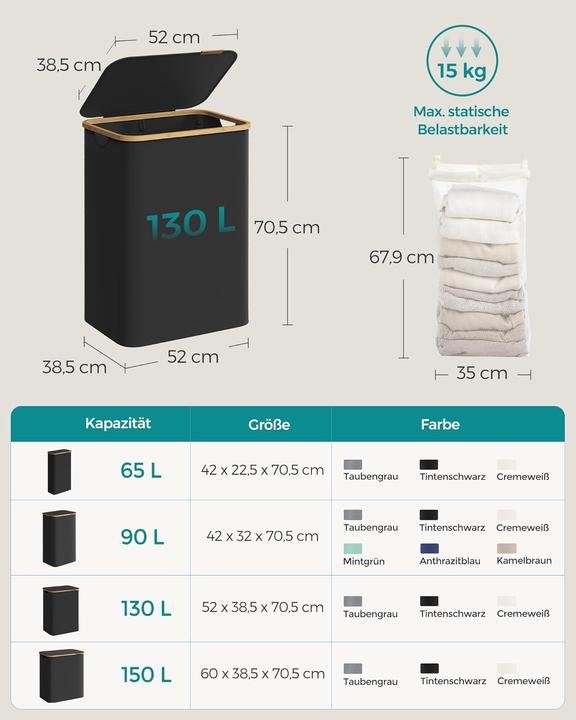Produktbild Songmics Wäschekorb 2 Fächer (130 l)
