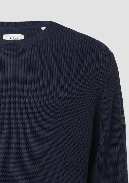 Produktbild s.Oliver Strickpullover Strukturierter Baumwoll-Pullover mit Label-Patch (5XL)