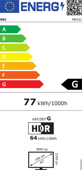 Label énergétique NEC MultiSync ME431 (60005048) (3840 x 2160 pixels, 43")