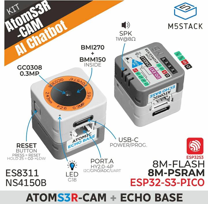 Image du produit M5Stack AtomS3R AI Chatbot CAM + Echo Base