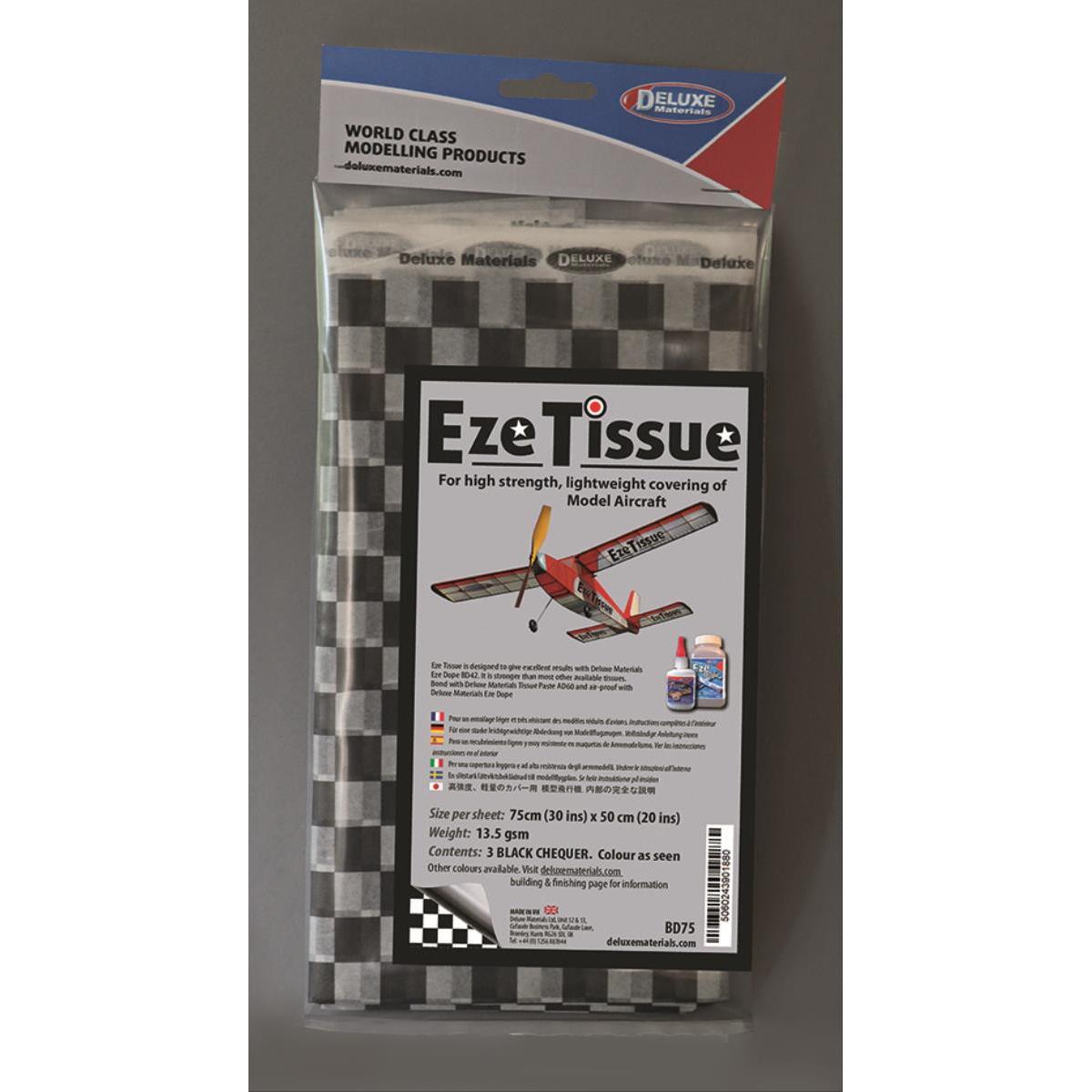 Deluxe Materials eze tissue carta a quadretti nera 75x50cm 3 pezzi da 14 g/m²