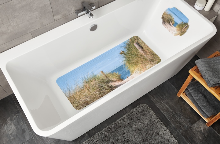 Actual product image Kleine Wolke Bath Mat Borkum 36 x 92 cm, Beige/Green/Light Blue (36 x 92 cm)