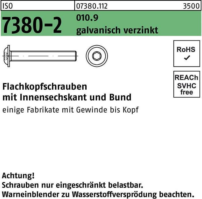 Produktbild Flachkopfschraube ISO 7380-2 m.Bund/Innensechskant M 8 x 45 010.9 galvanisch verzinkt (200 Schrauben pro Stück)